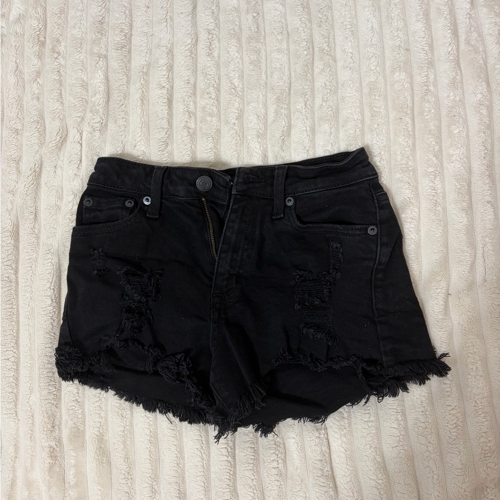 Aeropostale Black Distressed Jean Shorts 000